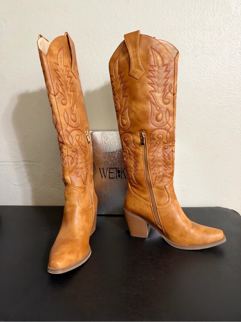 Wetkiss Women’s Brown Cowboy Cowgirl Boots Size 7 Western Embroidered